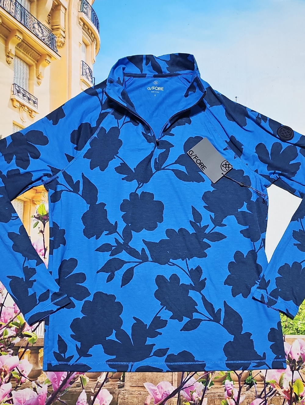 G/FORE Tonal Floral Luxe Quarter Zip Mid Layer Pullover Sweatshirt Medium New